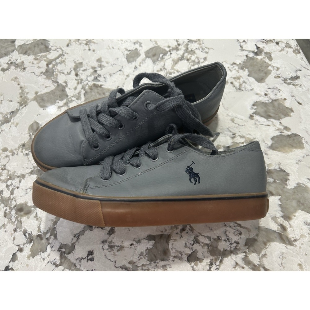 Polo Ralph Lauren Kids Shoes Leather Sneakers‎ Fantor III Gray Pony Boys Size 1